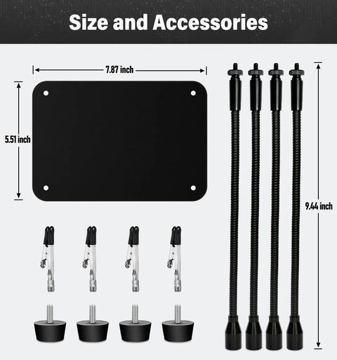 Helping Hands Soldering Station With Four Flexible Arms And Clamps, Pro Grade Heavy Duty Steel Base dimensions and accessories