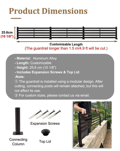 Heavy Duty Aluminum Fence Height Extender For Low Walls Featuring Anti Climb Design and Weather Ready Build to Level Up Your Backyard Security while showing dimensions and installation details.