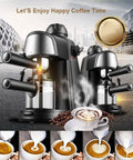 Semi Automatic Espresso Machine With Built In Steam Frother Knocks Out Dope Cappuccinos And Silky Lattes Using Solid Five Bar Pressure in action with coffee cups.