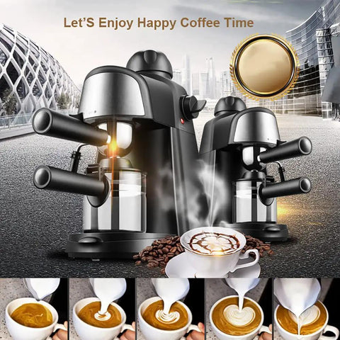 Semi Automatic Espresso Machine With Built In Steam Frother Knocks Out Dope Cappuccinos And Silky Lattes Using Solid Five Bar Pressure in action with coffee cups.