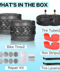 Two Pack 700x35C Foldable Road Bike Tires With Inner Tubes, Repair Kit, Rim Strips And Tire Levers Schrader Valve 48mm Black