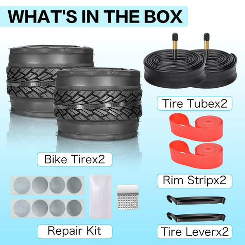 Two Pack 700x35C Foldable Road Bike Tires With Inner Tubes, Repair Kit, Rim Strips And Tire Levers Schrader Valve 48mm Black