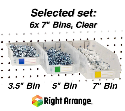Extra Large Clear Pegboard Bins 6 Pack With Hooks For Any Peg Board Ultra Strong Storage shown with screws and bolts