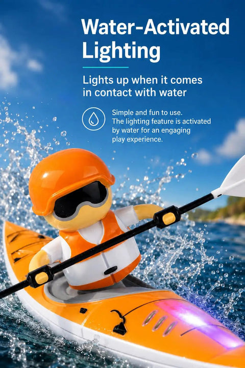 Rad 2.4G RC Kayak With Patented Paddling Propulsion Anti Capsize Design LED Lights in action on water