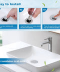 Installation steps for Heavy Duty Two Pack Bathroom Sink Drain Strainer With Slick Pop Up Stopper and Triple Layer Filtering.