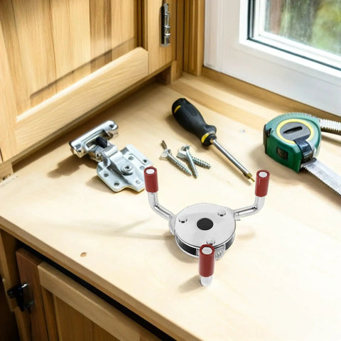 Built Tough Stainless Steel Smoke Transducer Disassembly Tool For Easy As Pie Sensor Swaps And Rock Solid Fire Safety Upkeep Featuring Corrosion Resistant Heads on a workbench with tools.
