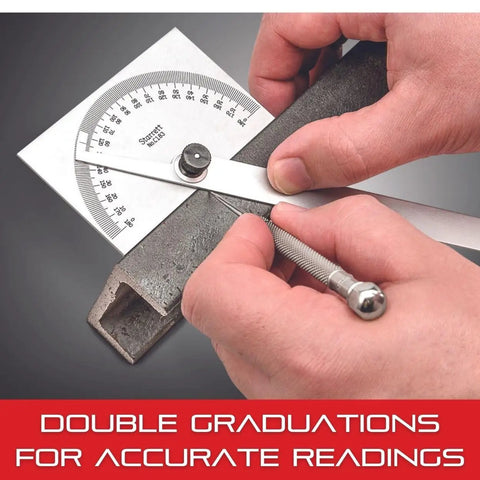Handy Steel Protractor With Dual Graduation Scales For Bevel Setting And Angle Transfer In Woodworking And Metalworking, 6 Inch Blade