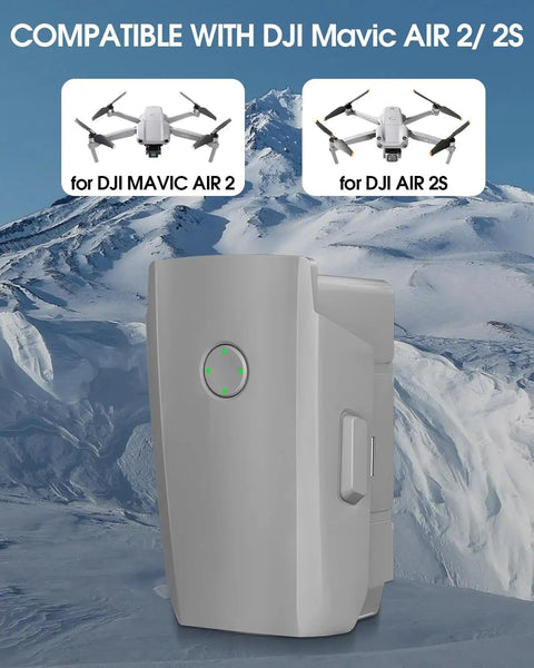 DJI Mavic Air 2S Battery 3500mAh 11.5V Smart Flight Battery with background of snowy mountains.