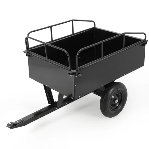 Beefy Dump Cart Pull Behind For Lawn Tractor With 750 Lb Capacity And 15 Cu Ft Heavy Duty Steel Utility Trailer With Raised Side Rails