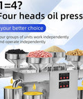 2400W Automatic Electric Oil Press Machine Hot Cold Extraction For Walnuts Peanuts Sesame Sunflower Seeds Soybeans with four stainless steel chutes.