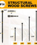 Image of Built Tough Heavy Duty Wood Structural Screws showcasing sizes 4" to 10" with rust-resistant alloy for outdoor use.