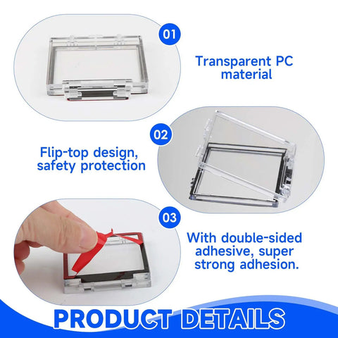 Two Pack 55mm Power Push Button Switch Covers With Double Sided Design for PC with transparent flip-top closure and adhesive