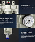 Badass High Flow 3/4 Inch NPT Air Compressor Dryer System with durable gauge; features automatic drain function for efficient use.