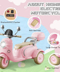 12V Two-Seater Ride On Motorcycle for Kids - 3-Wheel Electric Motorbike with Dual 25W Motors, Bluetooth Music, Pink