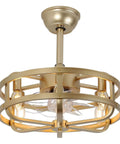 Dope 18 Inch Gold Cage Ceiling Fan With Light Remote Control Fandelier 6 Speed Reversible Motor Low Profile for rooms