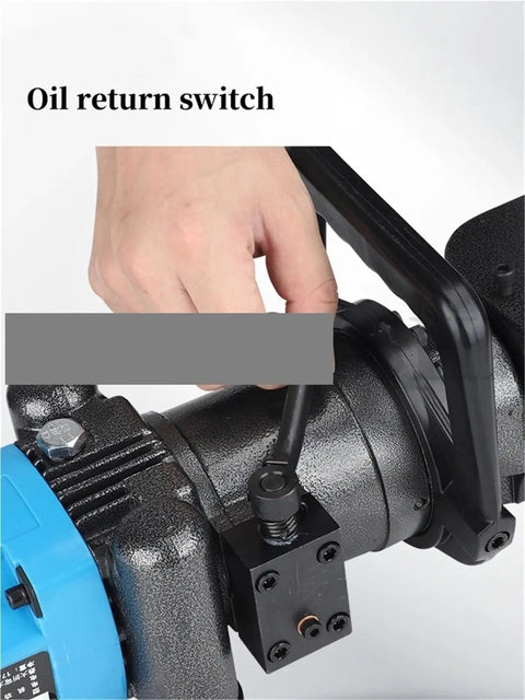 Close-up of oil return switch on Heavy Duty Hydraulic Rebar Cutter And Angle Steel Bending Machine With All Copper Motor.