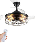 Dope 42 Inch Retractable Ceiling Fan With Lights In Farmhouse Industrial Style Caged Fandelier With Remote Control and Invisible Blades.