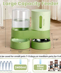 Automatic Pet Feeder And Gravity Water Dispenser Set Giving Busy Pet Parents A Peace Of Mind With Heavy Duty Stainless Steel Bowls For Cats Dogs And Puppies Ensuring Fur Kids Stay Well Fed And Hydrated Daily In Green with large capacity and measurements.