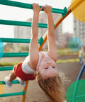 Six Pack 16.5 Inch Metal Monkey Bars Ladder Rungs For Swing Sets And Jungle Gyms 1.27 Inch Diameter in use by child outdoors
