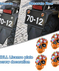 Dope Skull License Plate Screws Kit With Sparkling Diamond Inlays Orange Finish, Stainless Steel And Aluminum Alloy Bolts