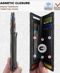Magnetic Closure Slim Leather Front Pocket Wallet For Men With RFID Blocking That Holds 12 Cards And A Cash Clip Real Leather Card Holder Open View