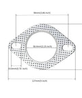 Exhaust flange gasket, 2-piece graphite with fire ring; 58.4 mm bore (2.25 in) and two oblong bolt holes.