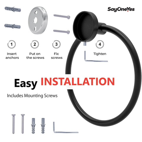 Installation kit for Matte Black Towel Ring Wall Mounted Hand Towel Holder For Bathroom And Kitchen Rustproof Round Stainless Steel SUS304 Towel Rack Built To Last With A Slick Modern Vibe.
