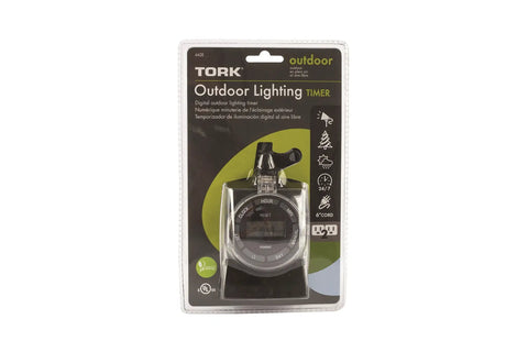 Heavy Duty Outdoor Digital Plug And Play Timer With 15 Amp Capacity And Slick 24 Hour Seven Day Programmable Schedule For Yard Sprinkler And Landscape Lighting Controllers in packaging.