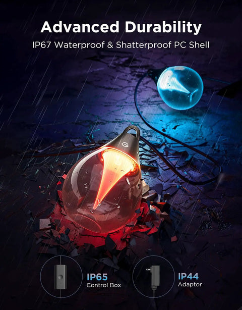 Clear Bulb Outdoor String Lights, 96ft RGBWIC Dimmable Patio And Backyard Lighting with shatterproof PC shell during rainfall