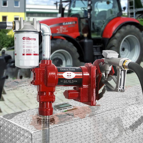 12V Fuel Transfer Pump With Manual Nozzle 20 GPM High Flow DC Powered Heavy Duty Workhorse For Gasoline Diesel Kerosene Biodiesel And More With Filter Included on truck bed