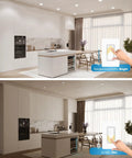 Ultra Slim 6 Inch LED Recessed Downlights Kit With Junction Box, 16 Pack, shown dimmable in modern kitchen setting.