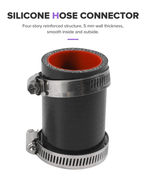 Heavy Duty Universal Straight Silicone Hose Coupler With Two Secure Metal Clamps For Car Radiator And Intake Pipes, black with red interior.