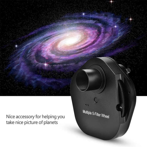 1.25 Inch 5 Position Manual Filter Wheel For Telescope Eyepieces With T2 Mount Camera Adapter and spiral galaxy background