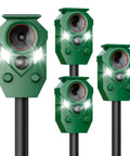 Four Pack Solar Motion Sensor Animal Deterrents With LED Strobe Lights Waterproof Outdoor Ultrasonic Repellent For Deer Dogs Cats Raccoons Skunks Coyotes Protect Your Garden Yard And Lawn, green