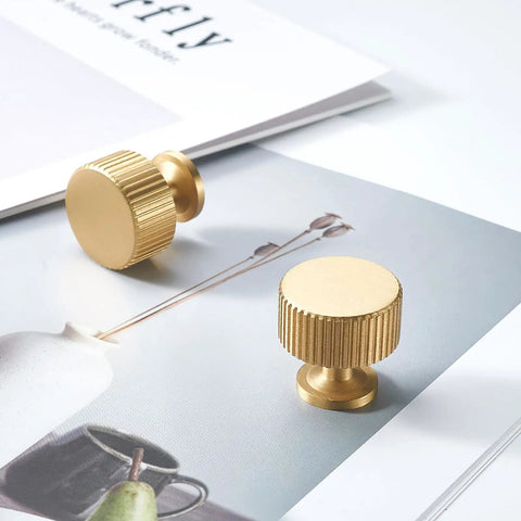 Five Pack Solid Brass Cabinet Knobs Brushed Gold Handles For Dresser Kitchen Bedroom Bathroom Modern Hardware on magazine.