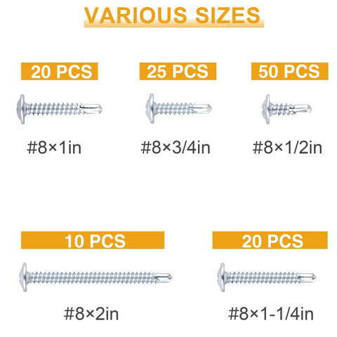 All In One Self Tapping Screws Set For Metal Wood And Plastic 125Pcs Galvanized Phillips Truss Head Screws Various Sizes Display