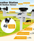 All In One WiFi Weather Station For Home And Garden With Indoor And Outdoor Sensors, Rain Gauge, Wind Speed And Direction