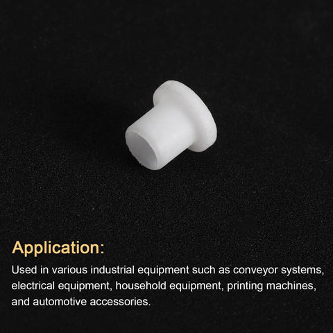 Heavy Duty Nylon Flanged Sleeve Bearing Bushing Self Lubricating Plastic Plain Journal Rod End Hardware viewed from the side on black surface.
