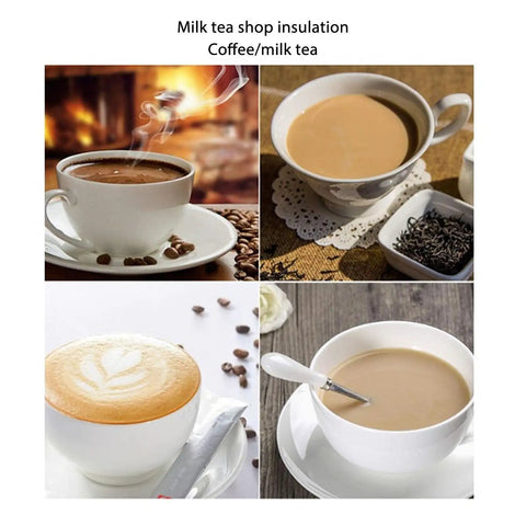 Portable Dual Burner Coffee Warmer With Thick Stainless Steel Plate Energy Efficient And Keeps Your Drink Piping Hot Straight Up Reliable Countertop Heater For Tea Coffee Milk Smooth Sipping Daily, featuring coffee and milk tea in stylish cups.