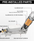 Full Aluminum Engine Oil Filter Housing And Oil Cooler Kit With Gaskets And Sensors For 2011 2016 3 6L V6 Chrysler Dodge Jeep Ram Models Built To Roll showing pre-installed parts