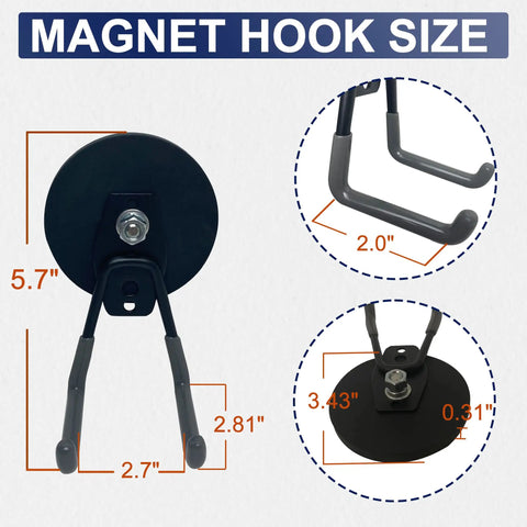 Heavy Duty Magnetic Hooks 45 Lb Capacity 2 Pack For Garage Wall Hangers size diagram with measurements