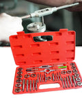 Eujgoov Metric Tap And Die Set With 17 Pieces For Metal Wood Threading Tools Wrench Screwdriver Pitch Gauge Repair Kit for Iron Aluminum Copper Common Materials open red case