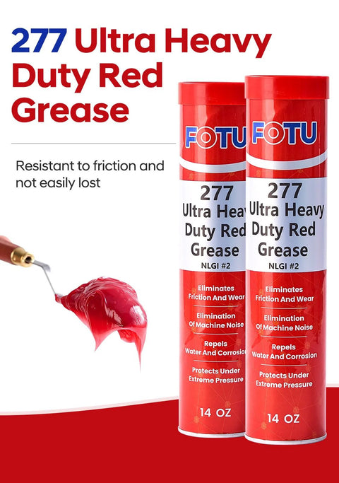 Two 14-oz FOTU 277 Ultra Heavy-Duty Red Grease tubes, red wheel bearing grease for automotive use