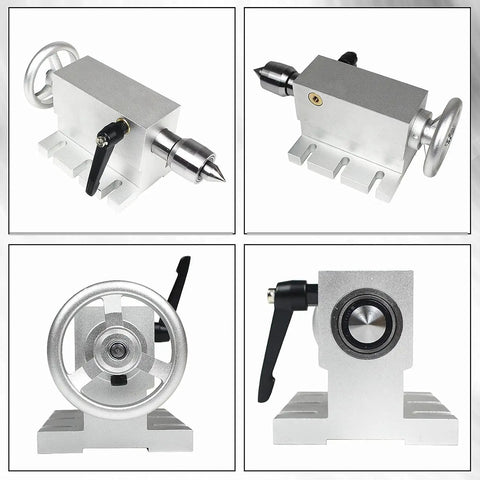 Heavy Duty Cnc Milling 4Th And 5Th Axis Rotary Table Featuring 100Mm Three Jaw Chuck side view showcasing premium aluminum construction.