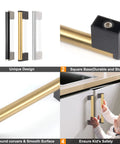 Brushed Brass Square Cabinet Handles Set With Stainless Steel Drawer Pulls For Kitchen, Bath And Bedroom, 4 detail views