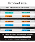 Professional Anodized Aluminum Architectural Scale Ruler With Rock Solid Precision Imperial Measurements 12 Inch dimensions showing scale increments