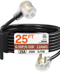 Beefy Heavy Duty Welder Extension Cord 25 Amp 25 Feet 12 Gauge NEMA 6 50P To 6 50R With LED Indicator Weatherproof SJTW Copper Cable For MIG TIG Stick Welders Outdoor Use, coiled 25ft cord