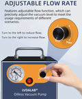 Front view of LVDALAB oil-free diaphragm lab vacuum pump with gauge, red power switch, and adjustable flow knob