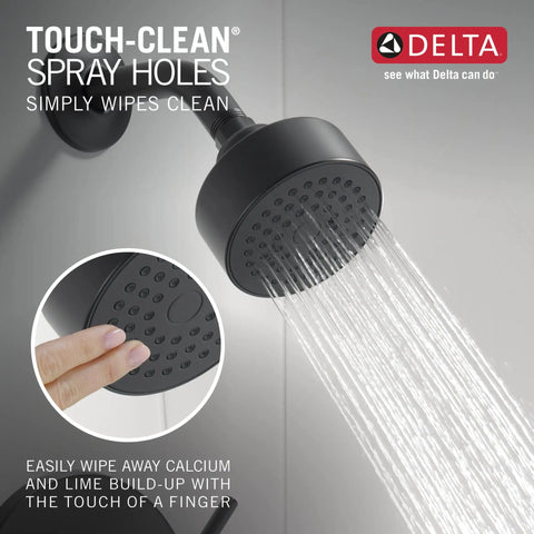 Modern 14 Series Matte Black Tub And Shower Faucet Trim Kit With Shower Head spraying water