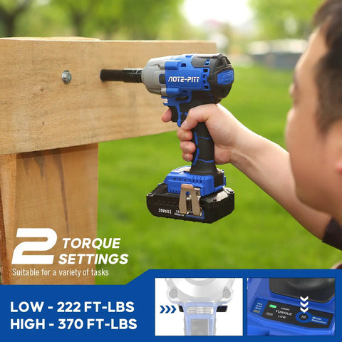 Person using 20V Cordless Brushless Impact Wrench Kit With Beefy 370 Ft Lbs Max Torque, Half Inch Drive for tightening a bolt